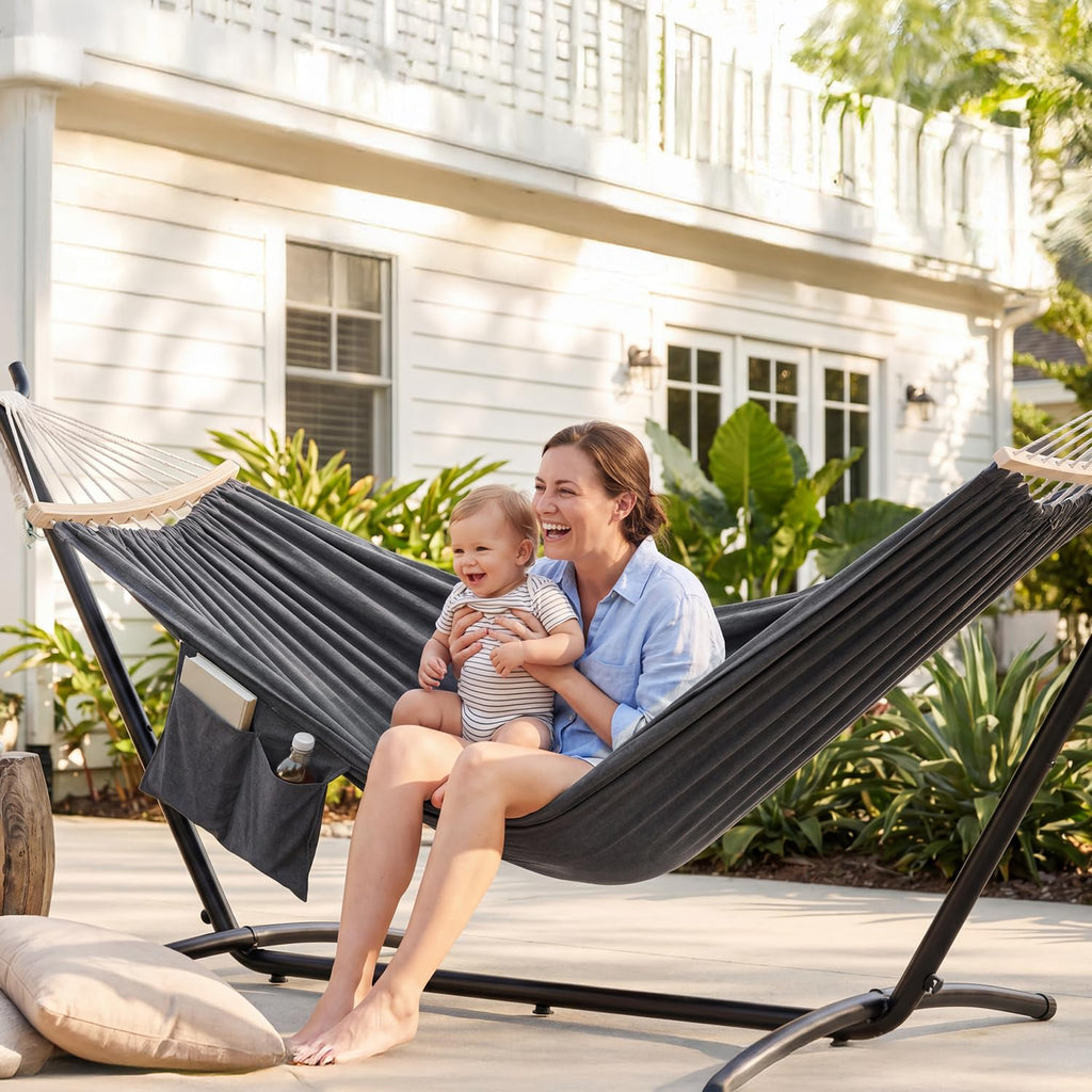 GAFETE Double Hammock with Stand | 2-Person | 600 lb Capacity | Indoor & Outdoor