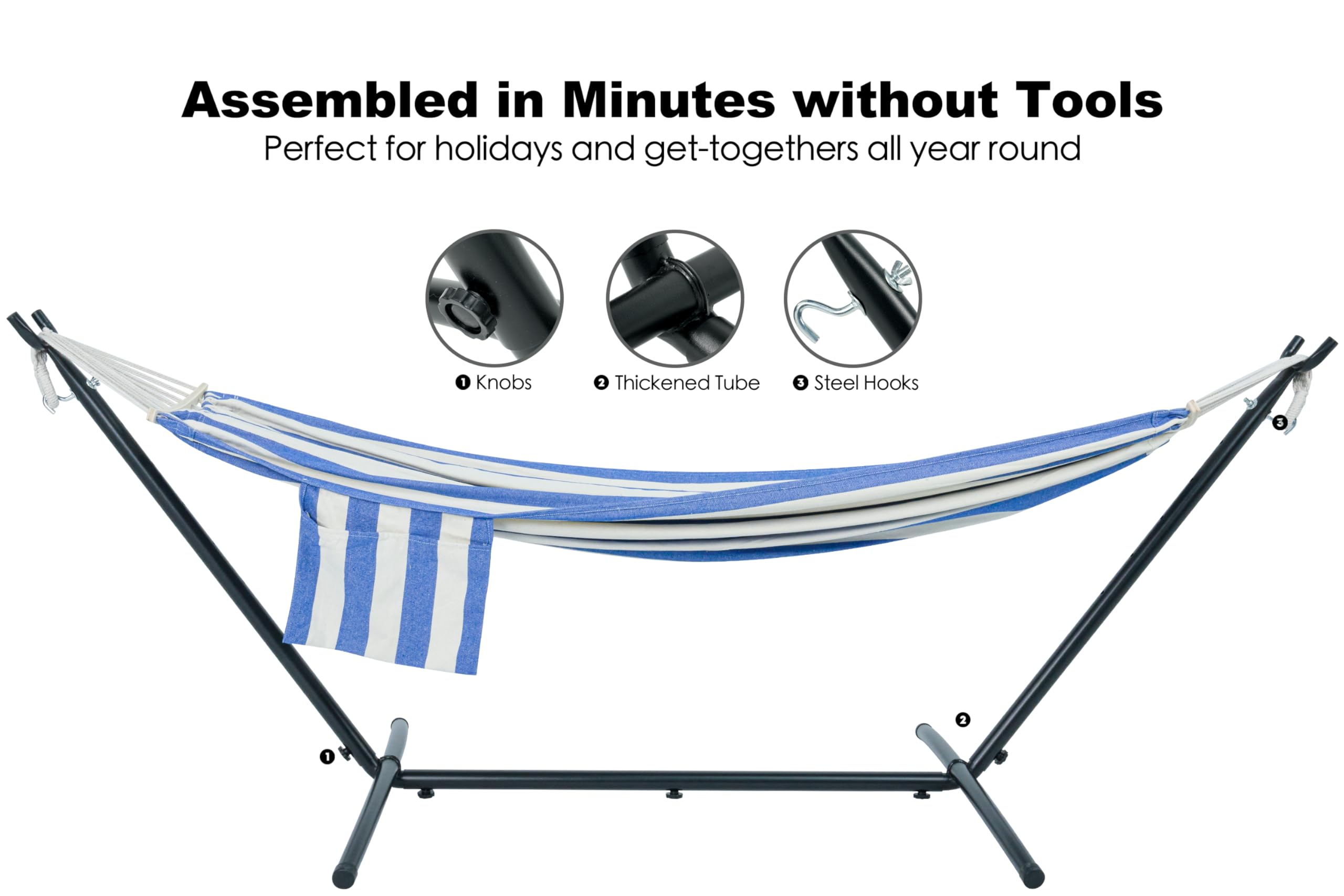 GAFETE Double Hammock with Stand | 2-Person | 600 lb Capacity | Indoor & Outdoor