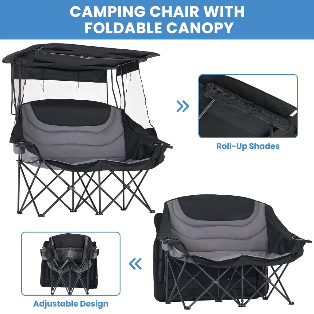 DoCred Double Camping Loveseat Chair | 2-Person | 660 lb Capacity | Cup Holders & Side Pockets