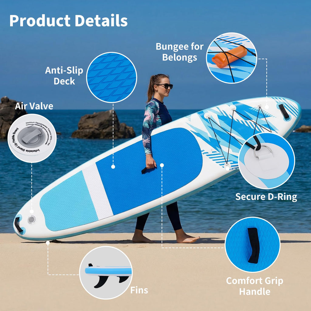 Sweetcrispy Inflatable Stand Up Paddle Board | Wide Stable Design | All Skill Levels | Full Accessories
