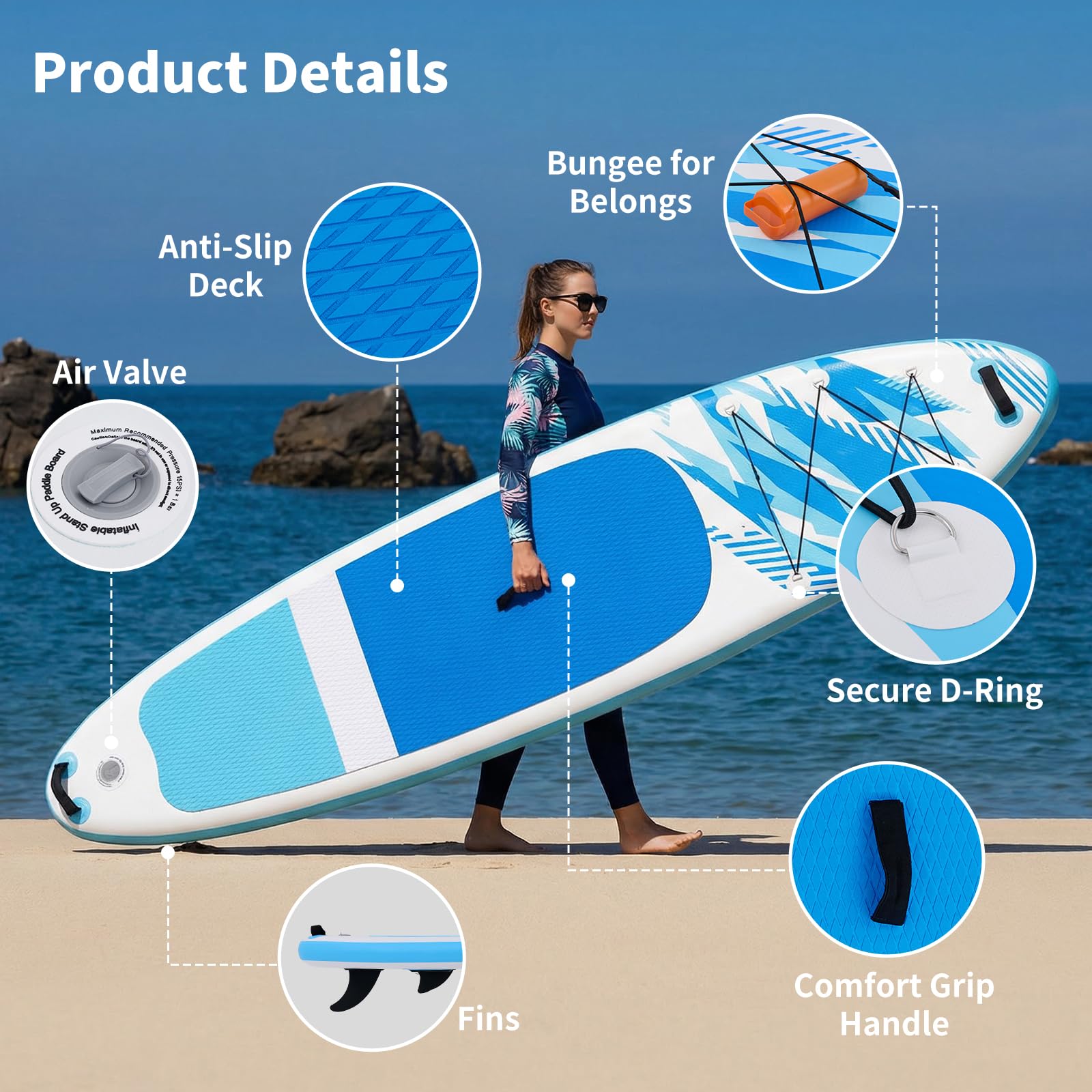 Sweetcrispy Inflatable Stand Up Paddle Board | Wide Stable Design | All Skill Levels | Full Accessories