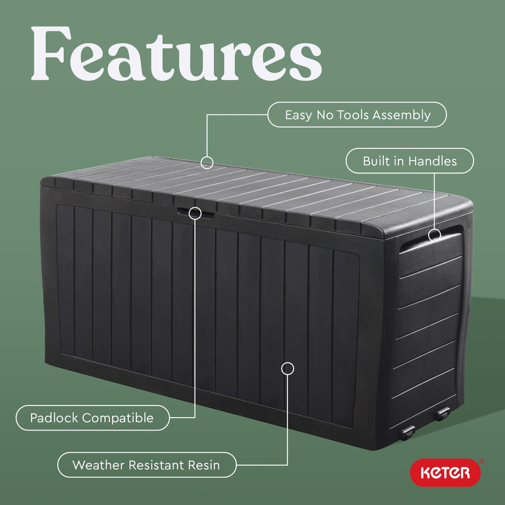Keter Marvel Plus 71 Gallon Resin Outdoor Storage Box for Patio Furniture Cushions, Throw Pillows, Garden Tools and Pool Floats, Beige