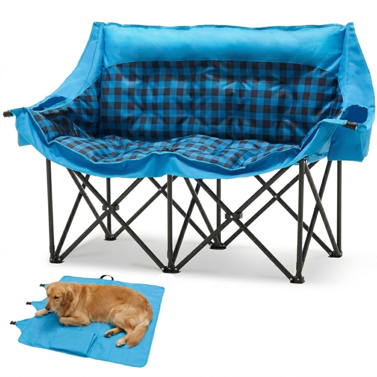DoCred Double Camping Loveseat Chair | 2-Person | 660 lb Capacity | Cup Holders & Side Pockets