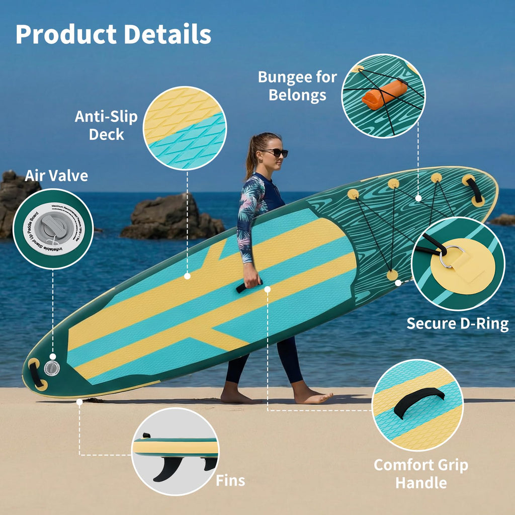 Sweetcrispy Inflatable Stand Up Paddle Board | Wide Stable Design | All Skill Levels | Full Accessories
