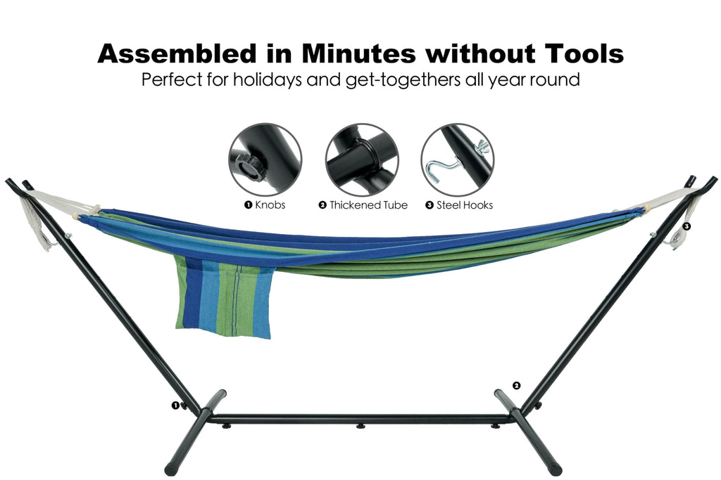 GAFETE Double Hammock with Stand | 2-Person | 600 lb Capacity | Indoor & Outdoor