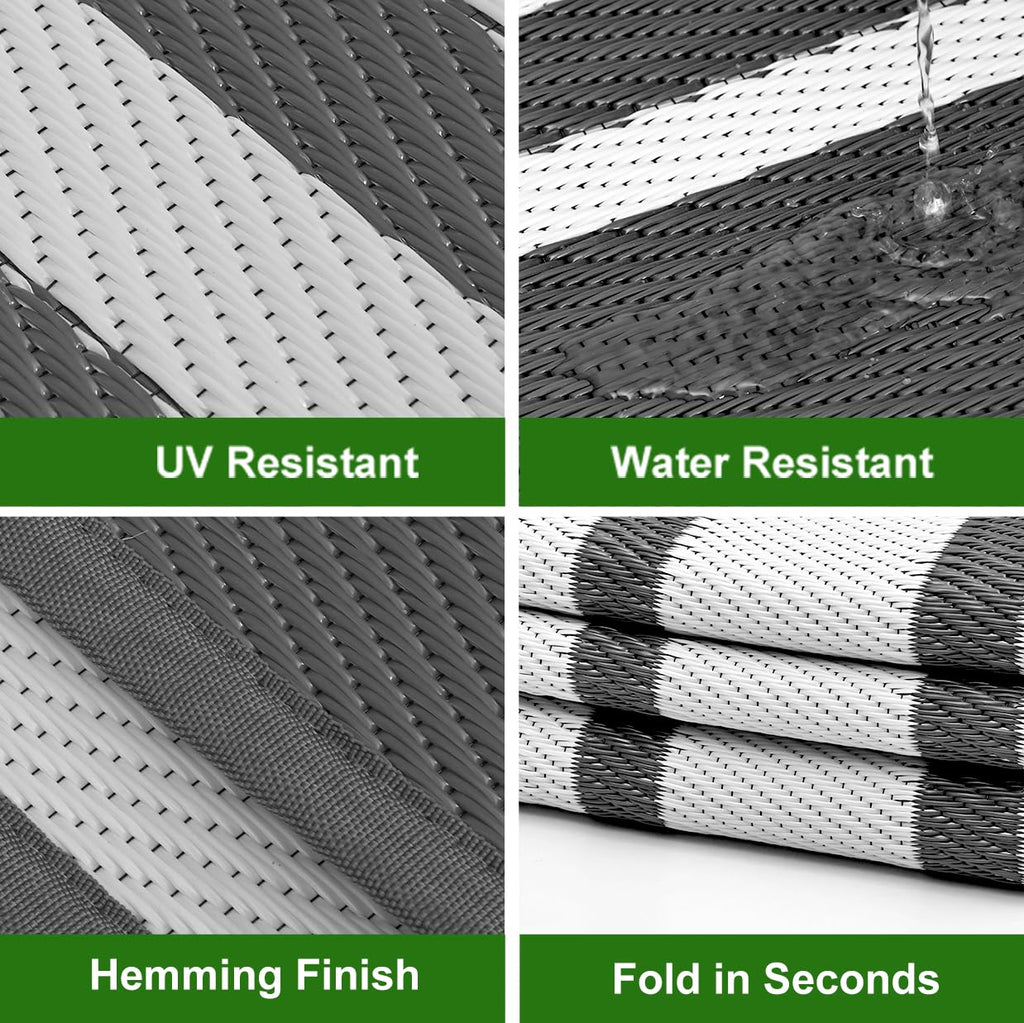RURALITY Outdoor Rugs 8'x10' Waterproof for Patios Clearance,Plastic Straw Mats for RV, Camping,Backyard,Porch,Deck,Balcony,Reversible,Geometric