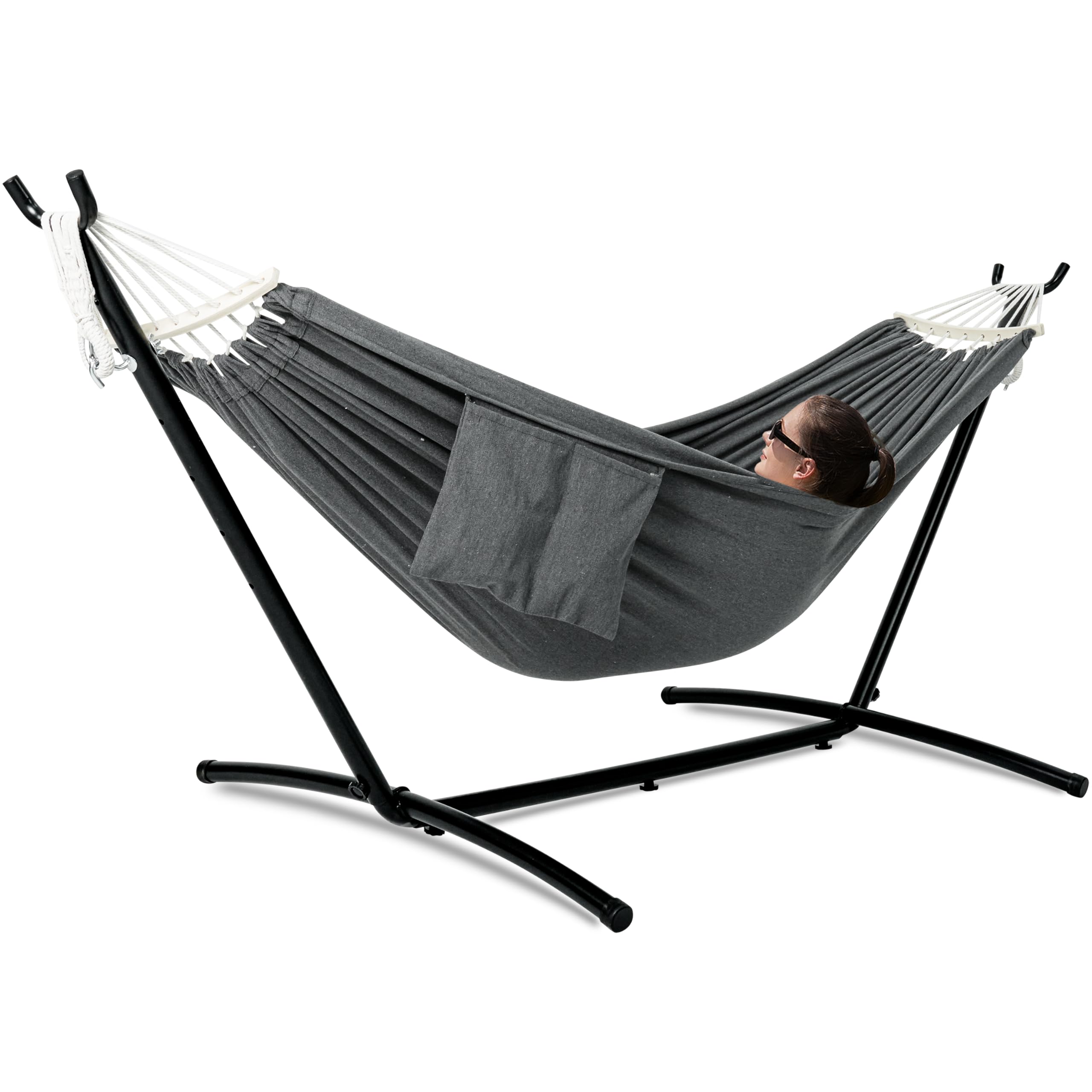 GAFETE Double Hammock with Stand | 2-Person | 600 lb Capacity | Indoor & Outdoor
