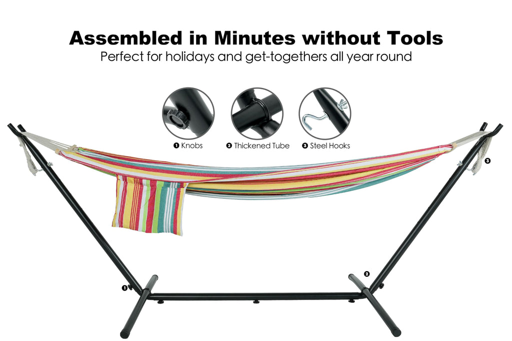 GAFETE Double Hammock with Stand | 2-Person | 600 lb Capacity | Indoor & Outdoor