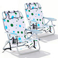 Portable Lay-Flat Beach Chair | 2-Pack | 5-Position Backpack Chair with Cup Holder