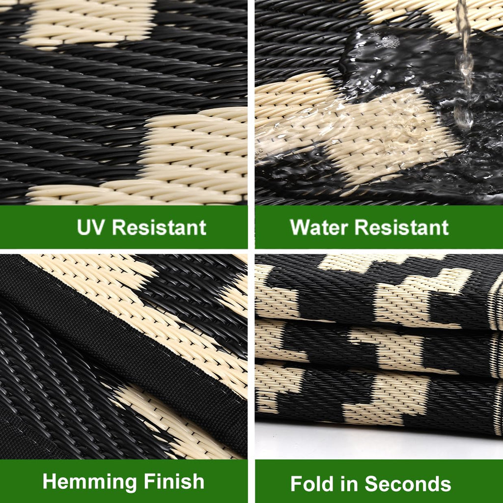 RURALITY Outdoor Rugs 8'x10' Waterproof for Patios Clearance,Plastic Straw Mats for RV, Camping,Backyard,Porch,Deck,Balcony,Reversible,Geometric