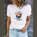 LAKE print round neck short sleeved T-shirt