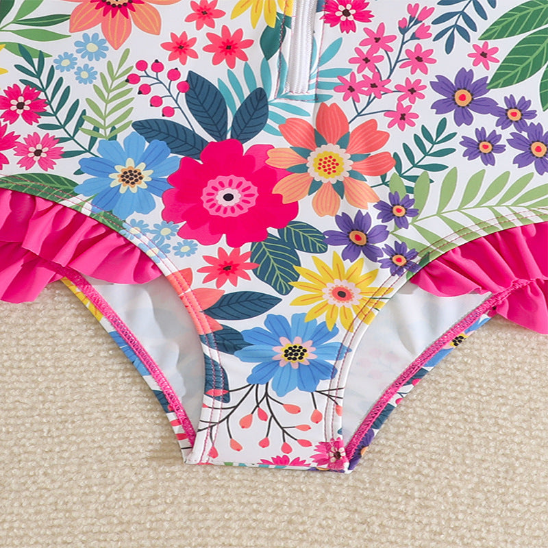 Long Sleeve Printed Bikini for Kids Girls Beach Vacation Outfit