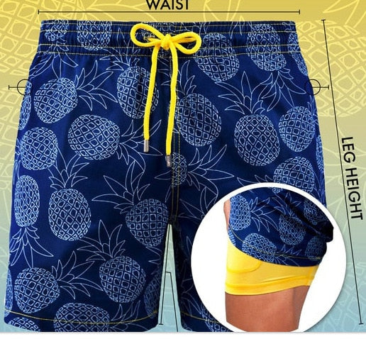 2022 Summer Shorts Men's Beach Pants Sports Pants Printed Double-Layer Shorts Men's Casual Quick-Drying Floral Shorts Men