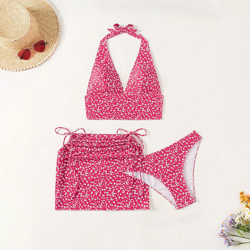 Sexy Printed Bikini Three-Piece Swimwear Set for Women,