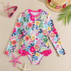 Long Sleeve Printed Bikini for Kids Girls Beach Vacation Outfit