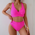 Swimsuit split body women's strapless high waist solid color bikini