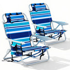 Portable Lay-Flat Beach Chair | 2-Pack | 5-Position Backpack Chair with Cup Holder
