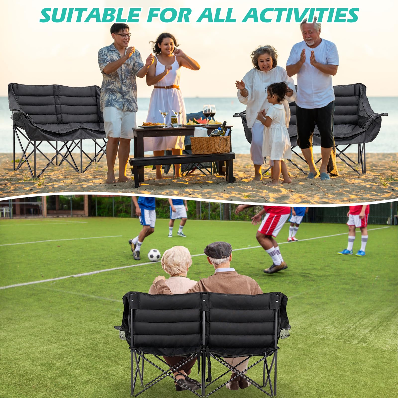 DoCred Double Camping Loveseat Chair | 2-Person | 660 lb Capacity | Cup Holders & Side Pockets