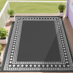 RURALITY Outdoor Rugs 8'x10' Waterproof for Patios Clearance,Plastic Straw Mats for RV, Camping,Backyard,Porch,Deck,Balcony,Reversible,Geometric