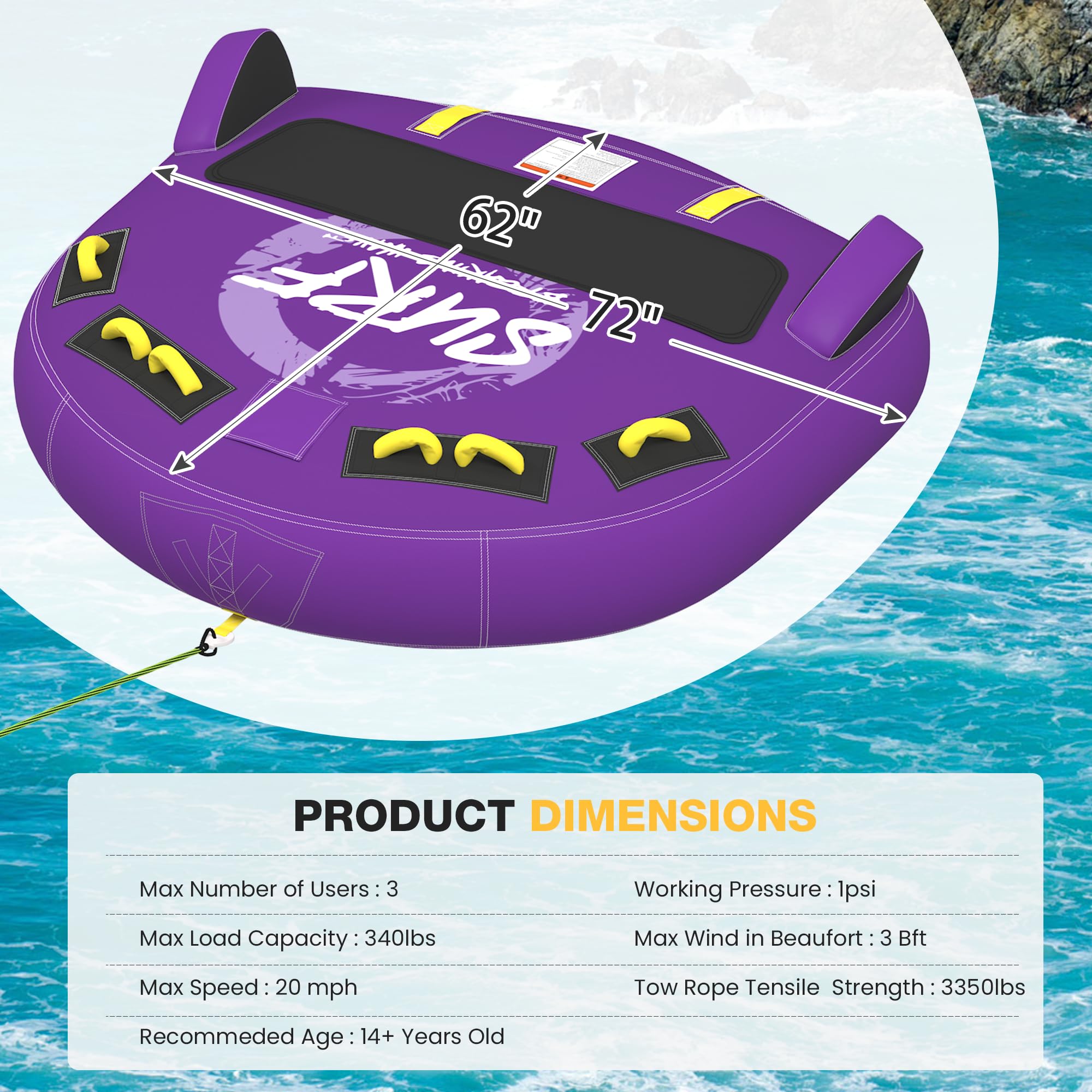 Towable Tubes for Boating | 1-3 Rider | Cockpit Style with Rope Included | Lake & River