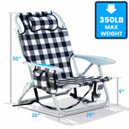 Portable Lay-Flat Beach Chair | 2-Pack | 5-Position Backpack Chair with Cup Holder