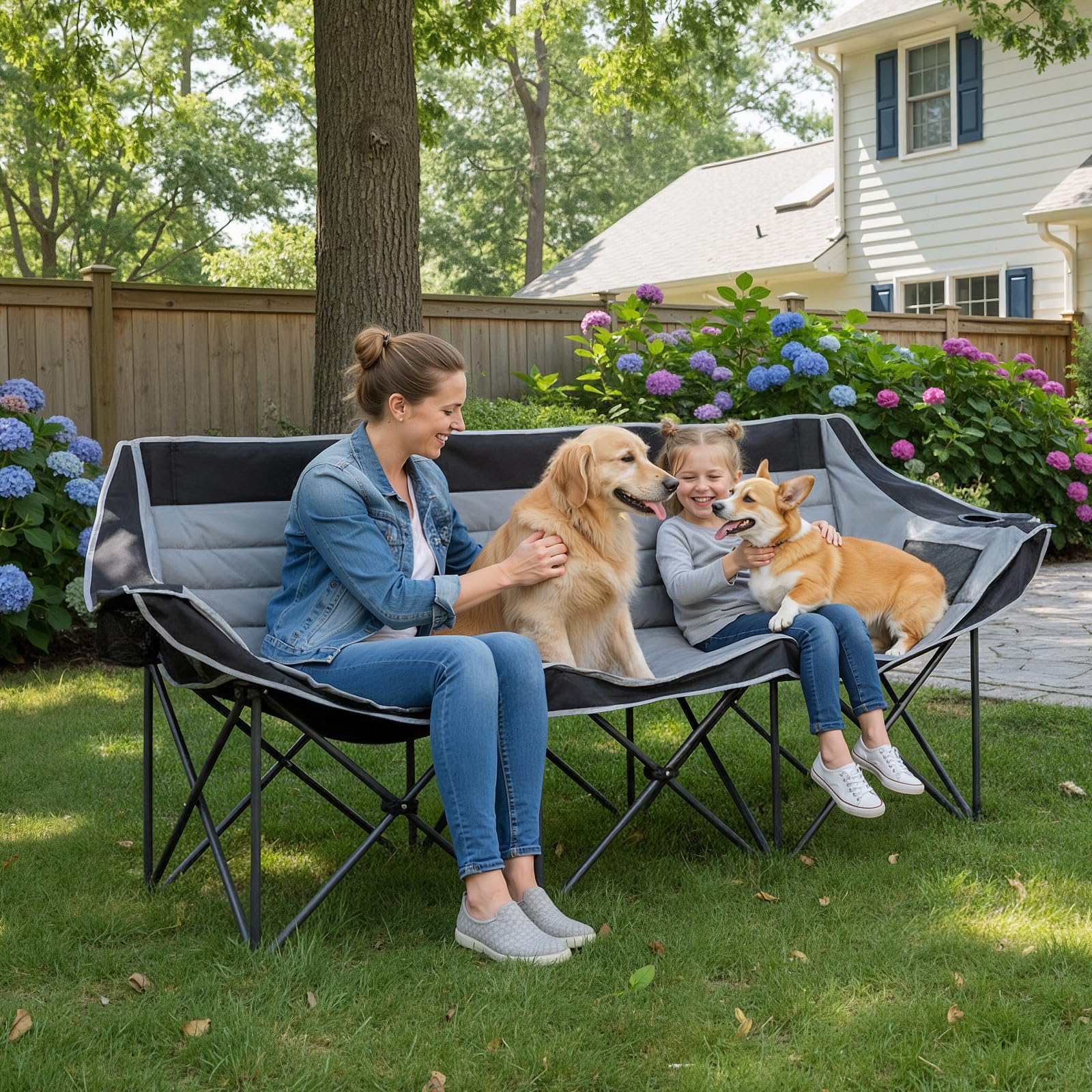 DoCred Double Camping Loveseat Chair | 2-Person | 660 lb Capacity | Cup Holders & Side Pockets
