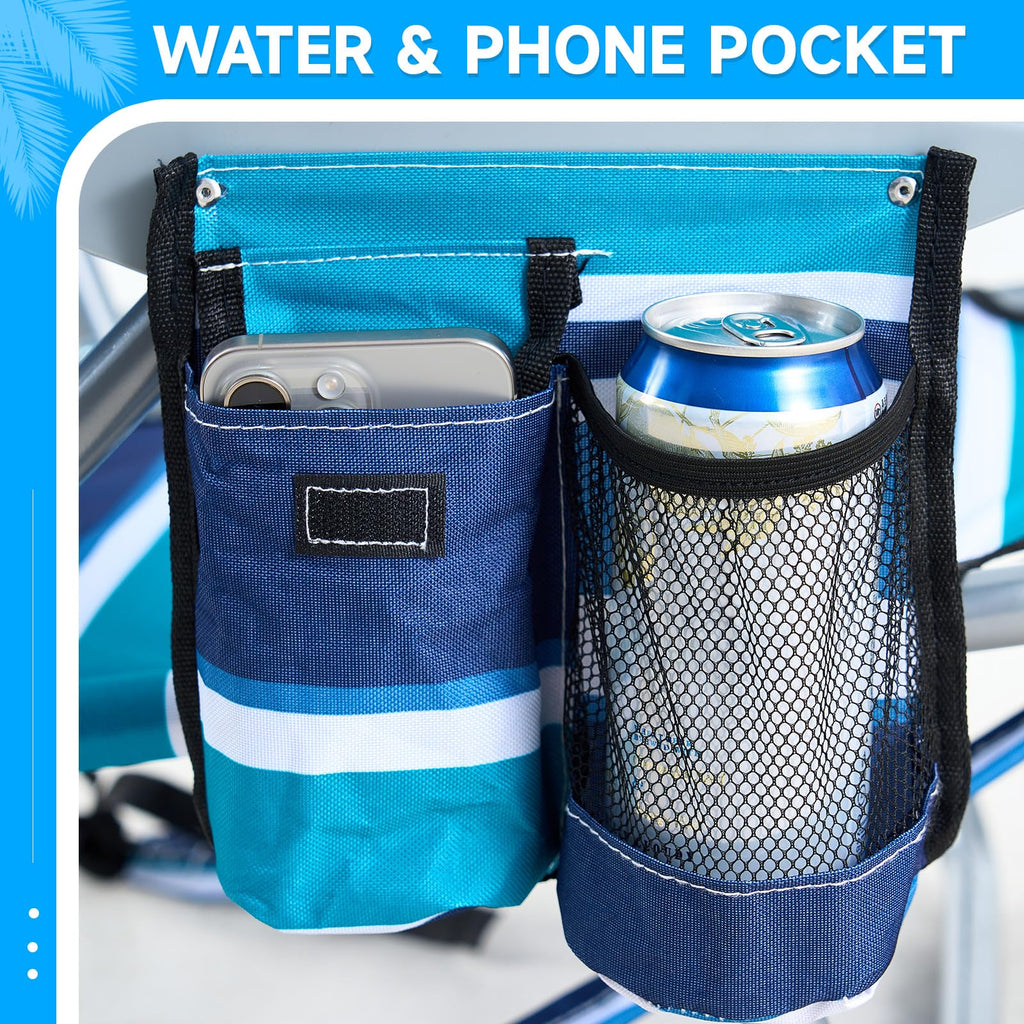 Portable Lay-Flat Beach Chair | 2-Pack | 5-Position Backpack Chair with Cup Holder