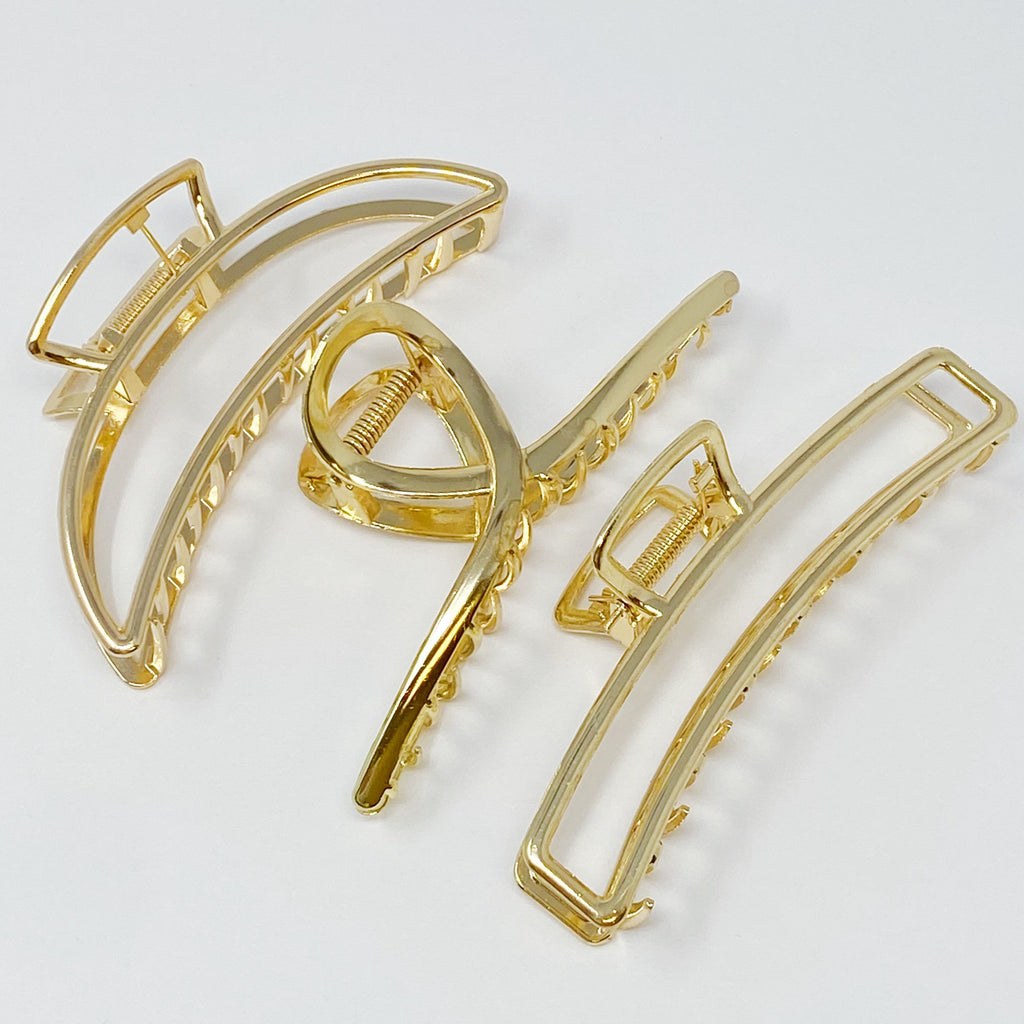 Gold Mine Hair Claw Set of 3 | Large Gold Finish Claw Clips