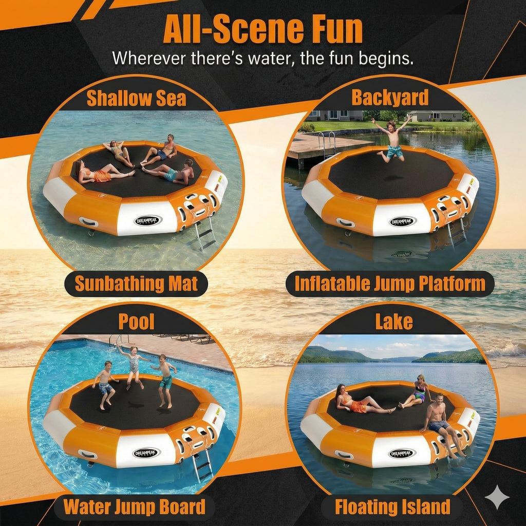 Water Trampoline for Lake | Inflatable Floating Bouncer | 10FT & 13FT | Electric Pump & Ladder Included