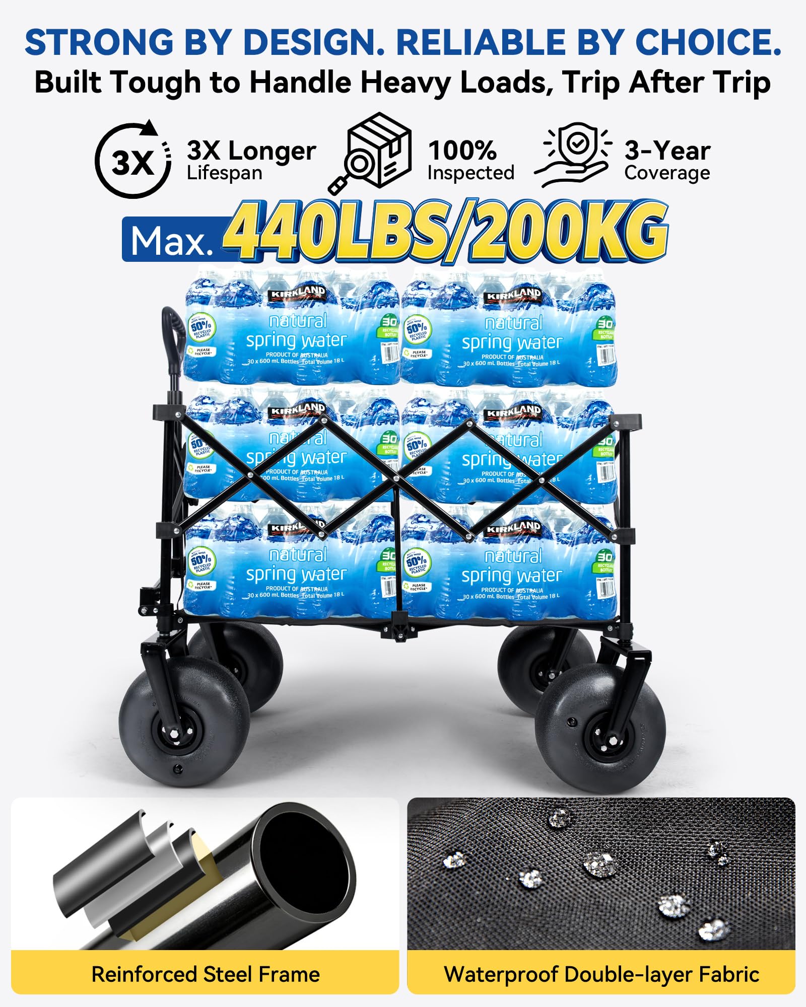 Hikenture Beach Wagon with Balloon Wheels | 440 lb Capacity | Collapsible Sand Cart