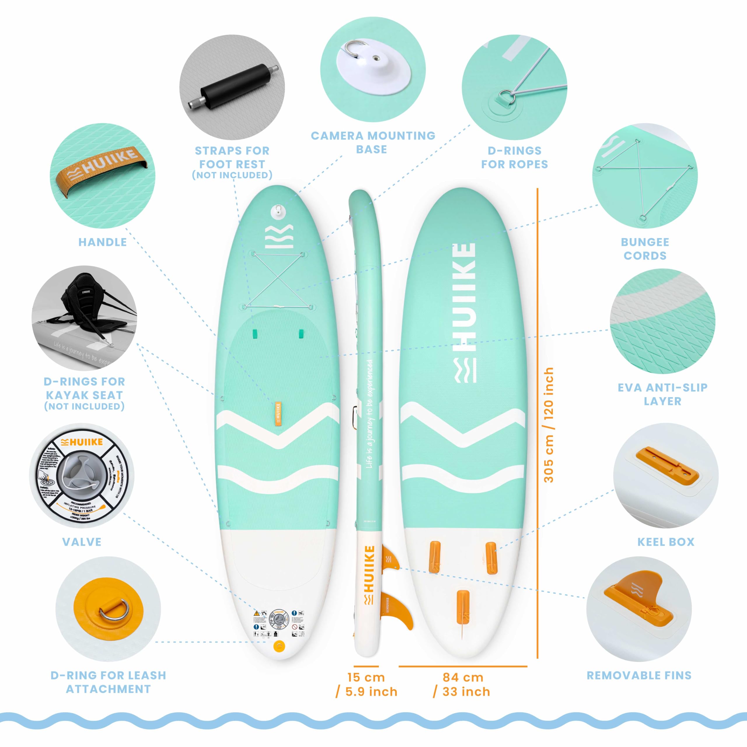 HUIIKE Inflatable Paddle Board & Kayak 2-in-1 | 10' x 33" | Full Pack with Kayak Seat & Accessories