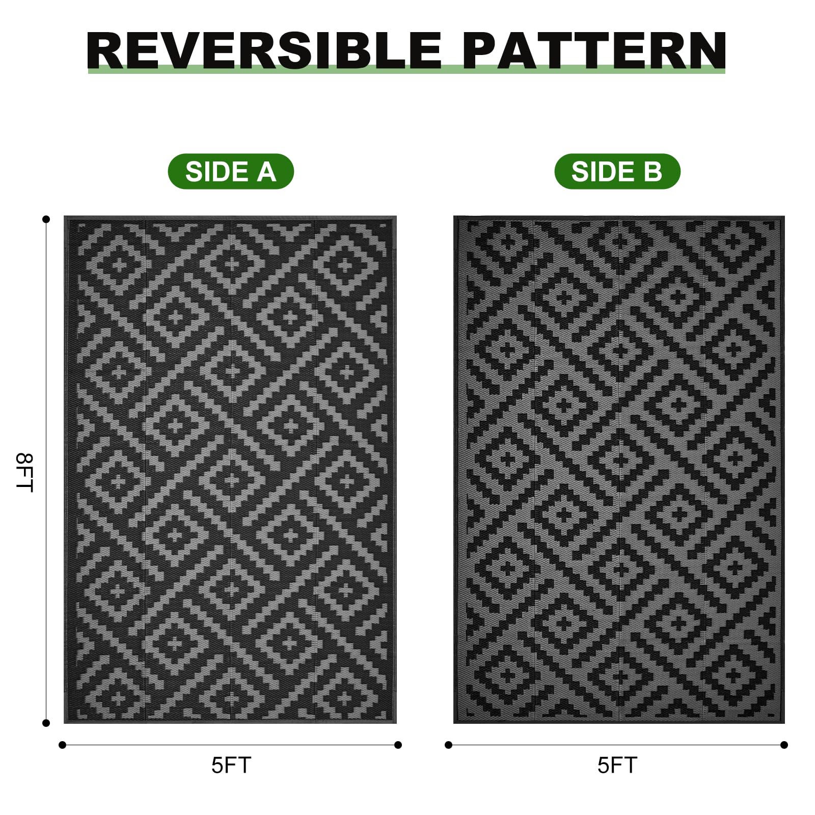 RURALITY Outdoor Rugs 8'x10' Waterproof for Patios Clearance,Plastic Straw Mats for RV, Camping,Backyard,Porch,Deck,Balcony,Reversible,Geometric