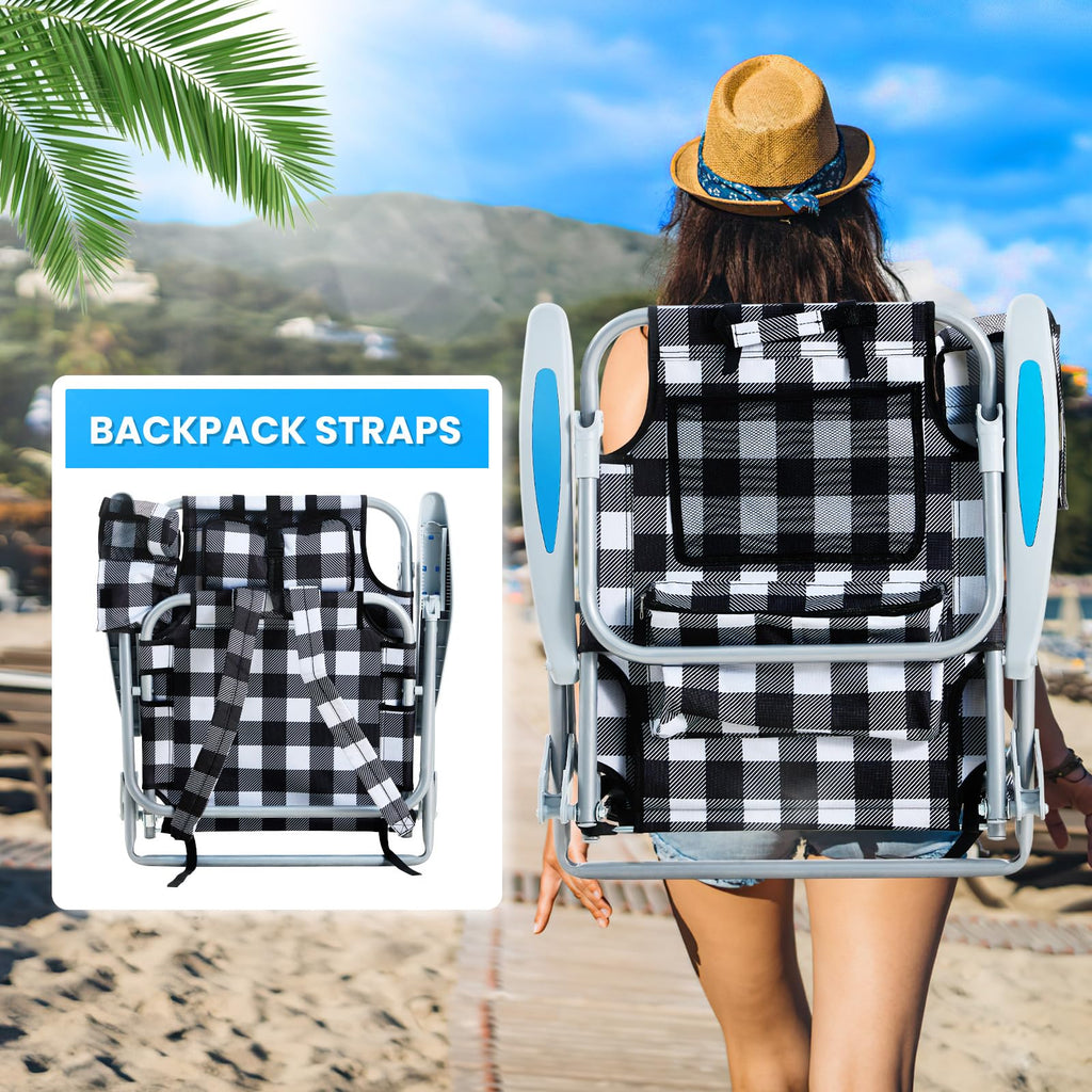 Portable Lay-Flat Beach Chair | 2-Pack | 5-Position Backpack Chair with Cup Holder