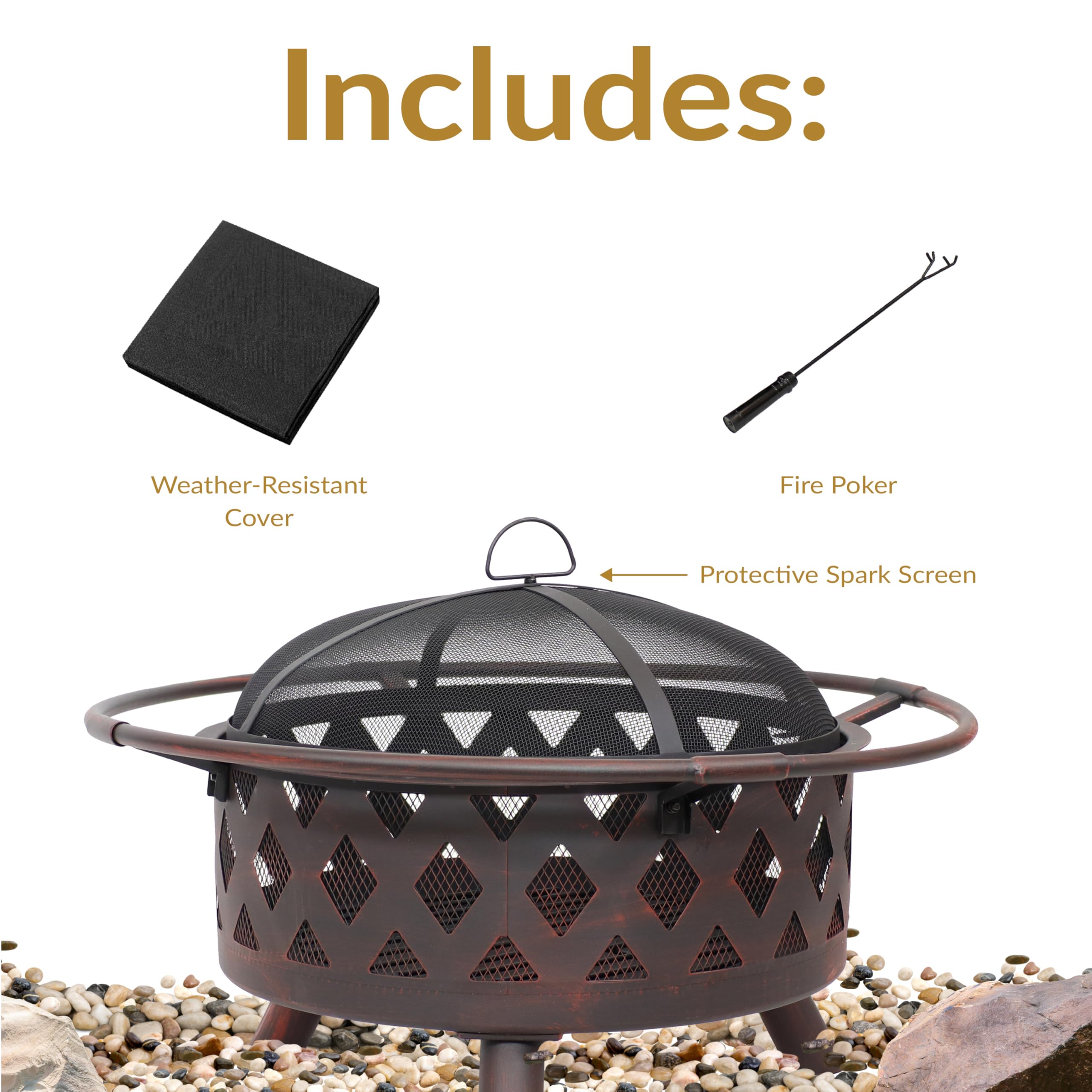 Sunnydaze Crossweave Outdoor Fire Pit | Wood-Burning | 30" & 36" | Spark Screen, Poker & Cover Included