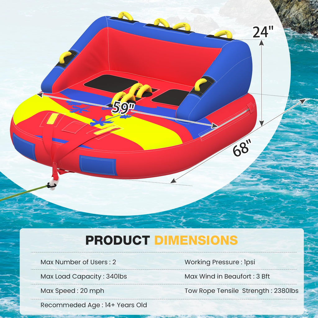 Towable Tubes for Boating | 1-3 Rider | Cockpit Style with Rope Included | Lake & River