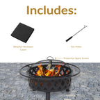 Sunnydaze Crossweave Outdoor Fire Pit | Wood-Burning | 30" & 36" | Spark Screen, Poker & Cover Included
