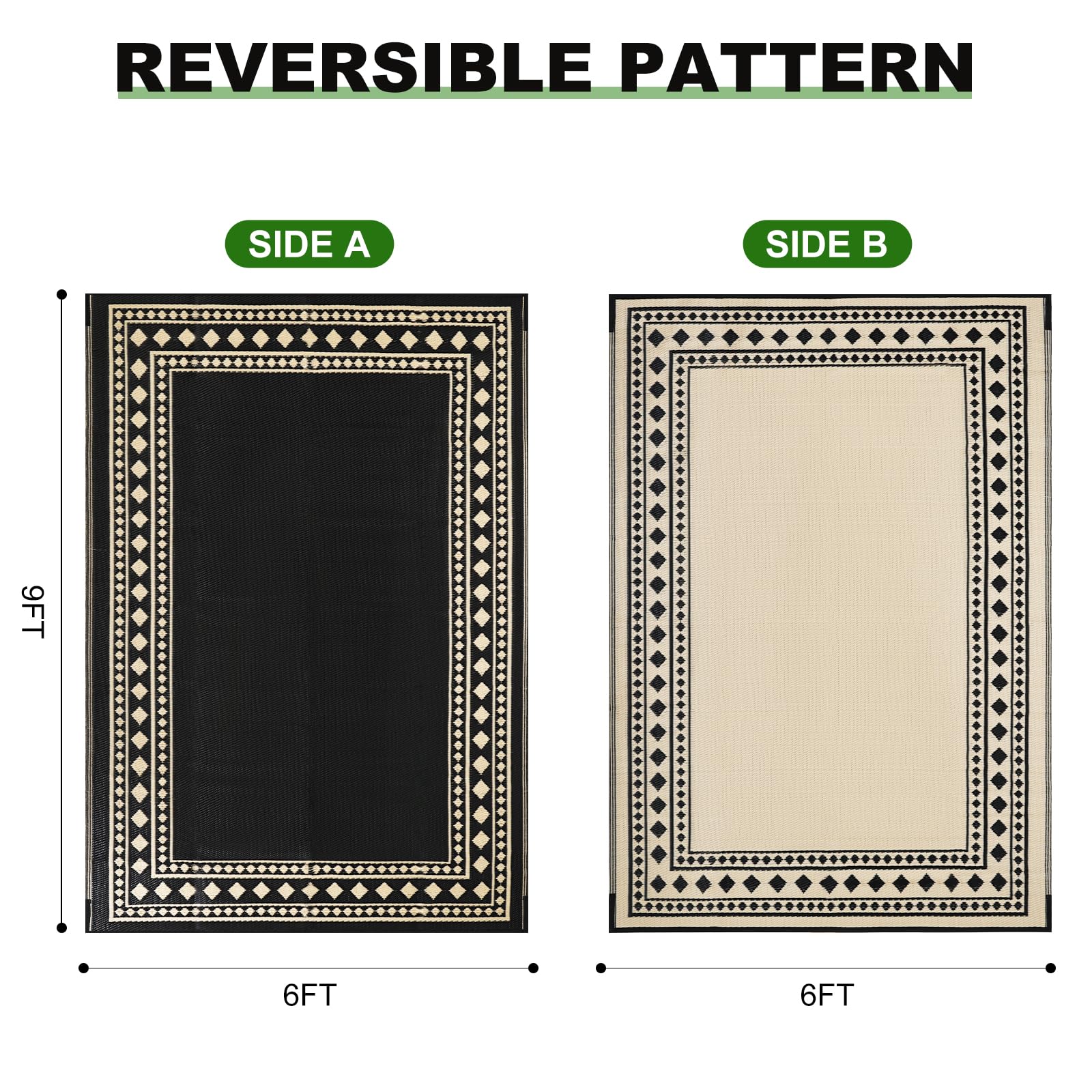 RURALITY Outdoor Rugs 8'x10' Waterproof for Patios Clearance,Plastic Straw Mats for RV, Camping,Backyard,Porch,Deck,Balcony,Reversible,Geometric