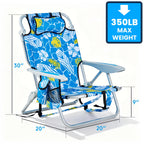 Portable Lay-Flat Beach Chair | 2-Pack | 5-Position Backpack Chair with Cup Holder