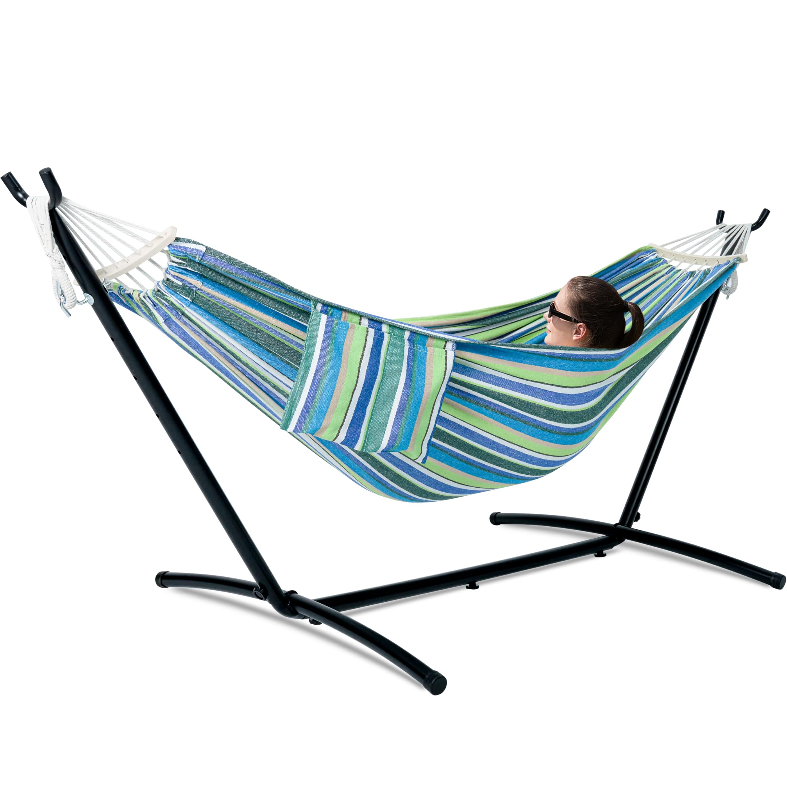 GAFETE Double Hammock with Stand | 2-Person | 600 lb Capacity | Indoor & Outdoor