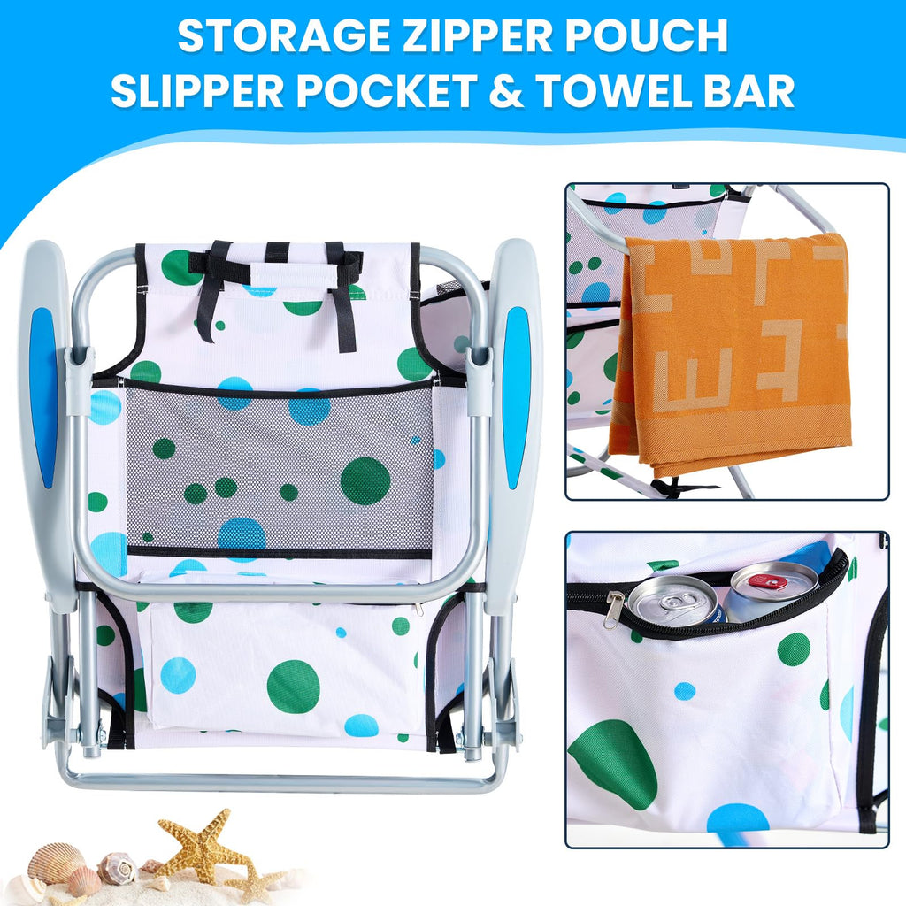 Portable Lay-Flat Beach Chair | 2-Pack | 5-Position Backpack Chair with Cup Holder