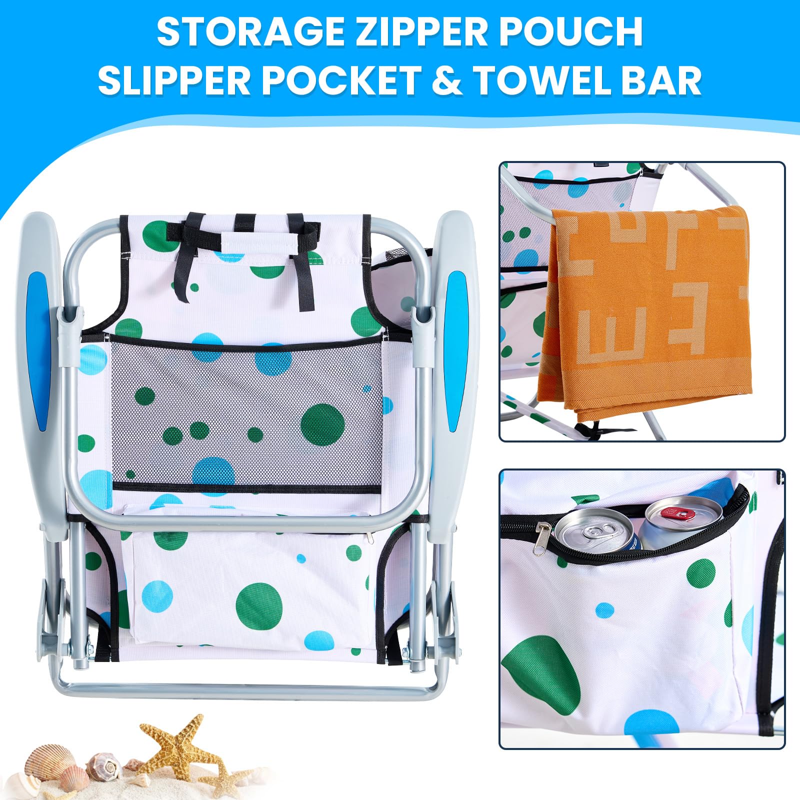 Portable Lay-Flat Beach Chair | 2-Pack | 5-Position Backpack Chair with Cup Holder