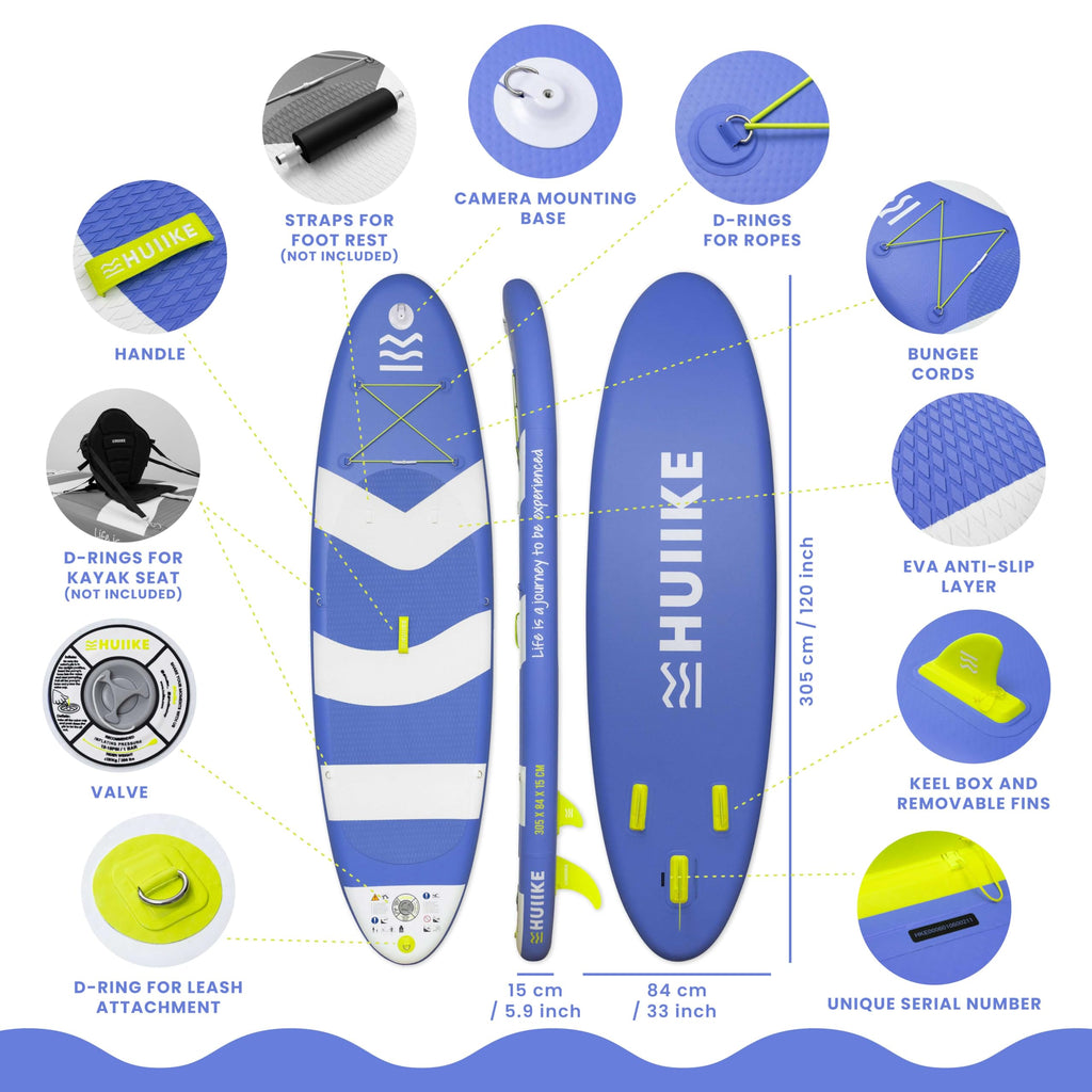 HUIIKE Inflatable Paddle Board & Kayak 2-in-1 | 10' x 33" | Full Pack with Kayak Seat & Accessories
