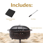 Sunnydaze Crossweave Outdoor Fire Pit | Wood-Burning | 30" & 36" | Spark Screen, Poker & Cover Included