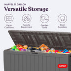 Keter Marvel Plus 71 Gallon Resin Outdoor Storage Box for Patio Furniture Cushions, Throw Pillows, Garden Tools and Pool Floats, Beige