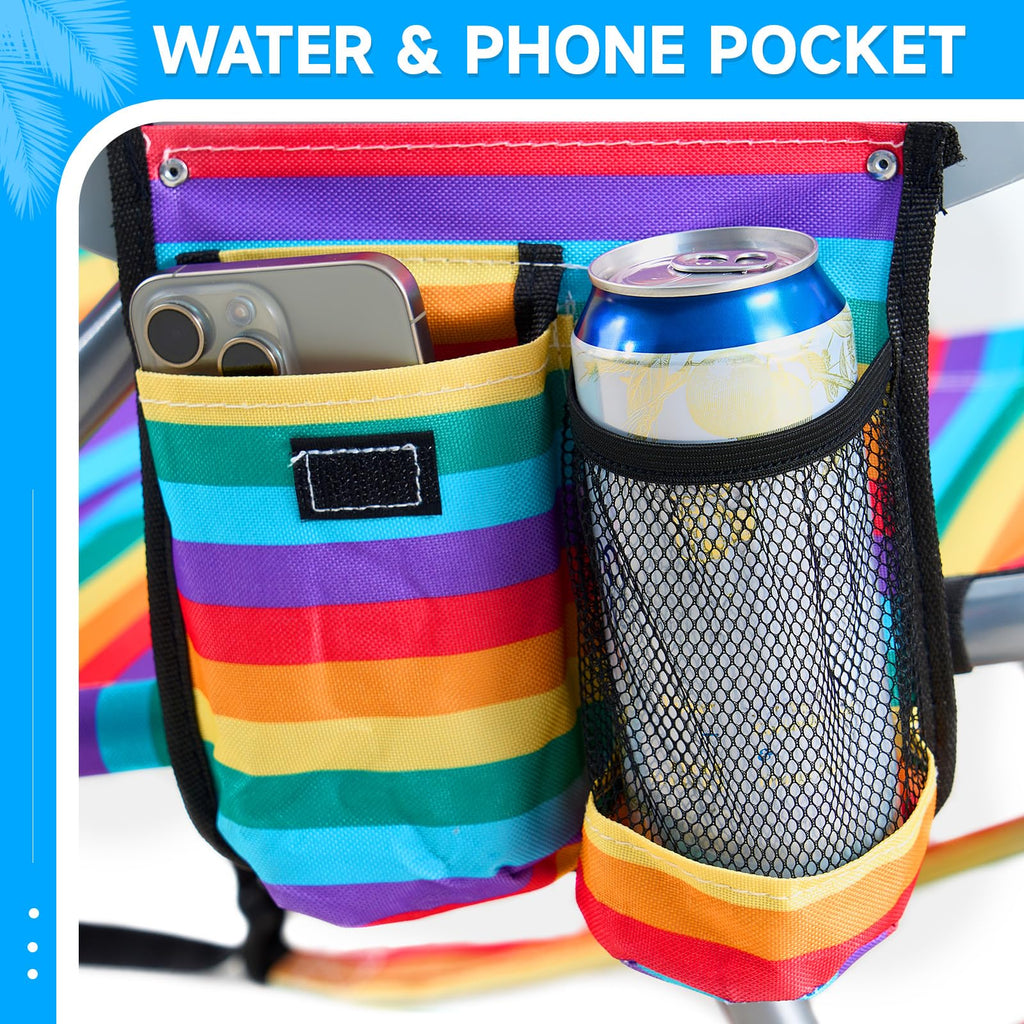 Portable Lay-Flat Beach Chair | 2-Pack | 5-Position Backpack Chair with Cup Holder