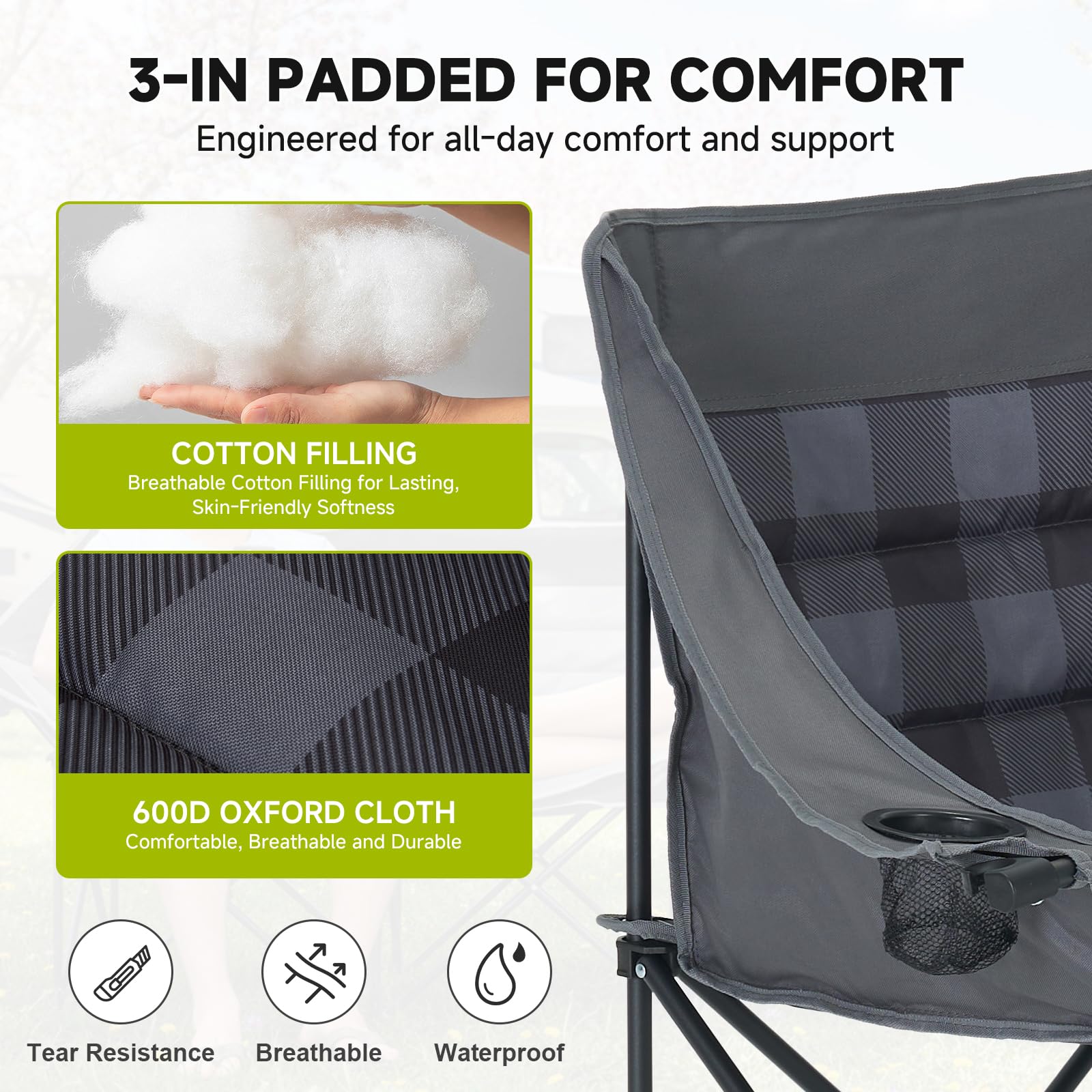 DoCred Double Camping Loveseat Chair | 2-Person | 660 lb Capacity | Cup Holders & Side Pockets
