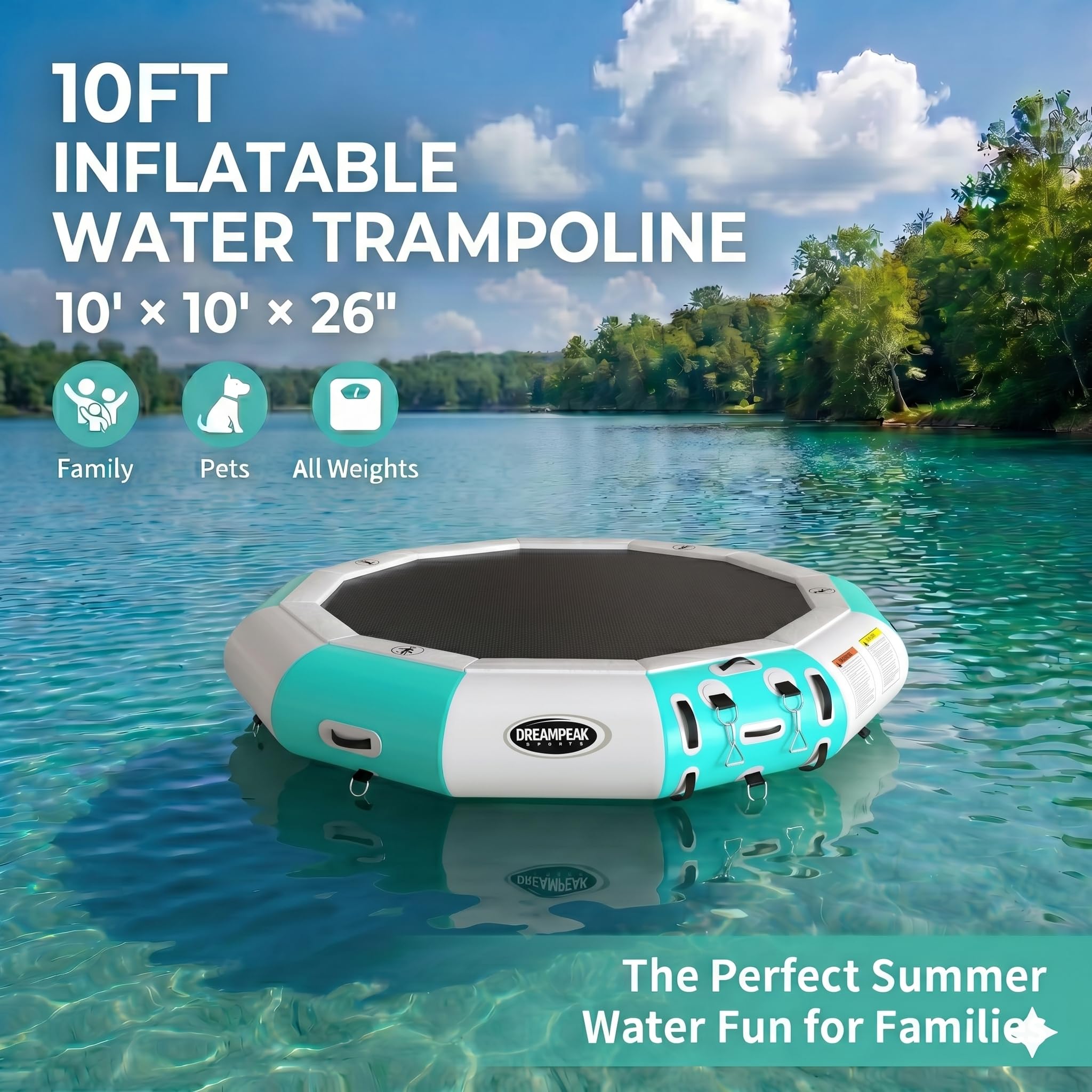 Water Trampoline for Lake | Inflatable Floating Bouncer | 10FT & 13FT | Electric Pump & Ladder Included