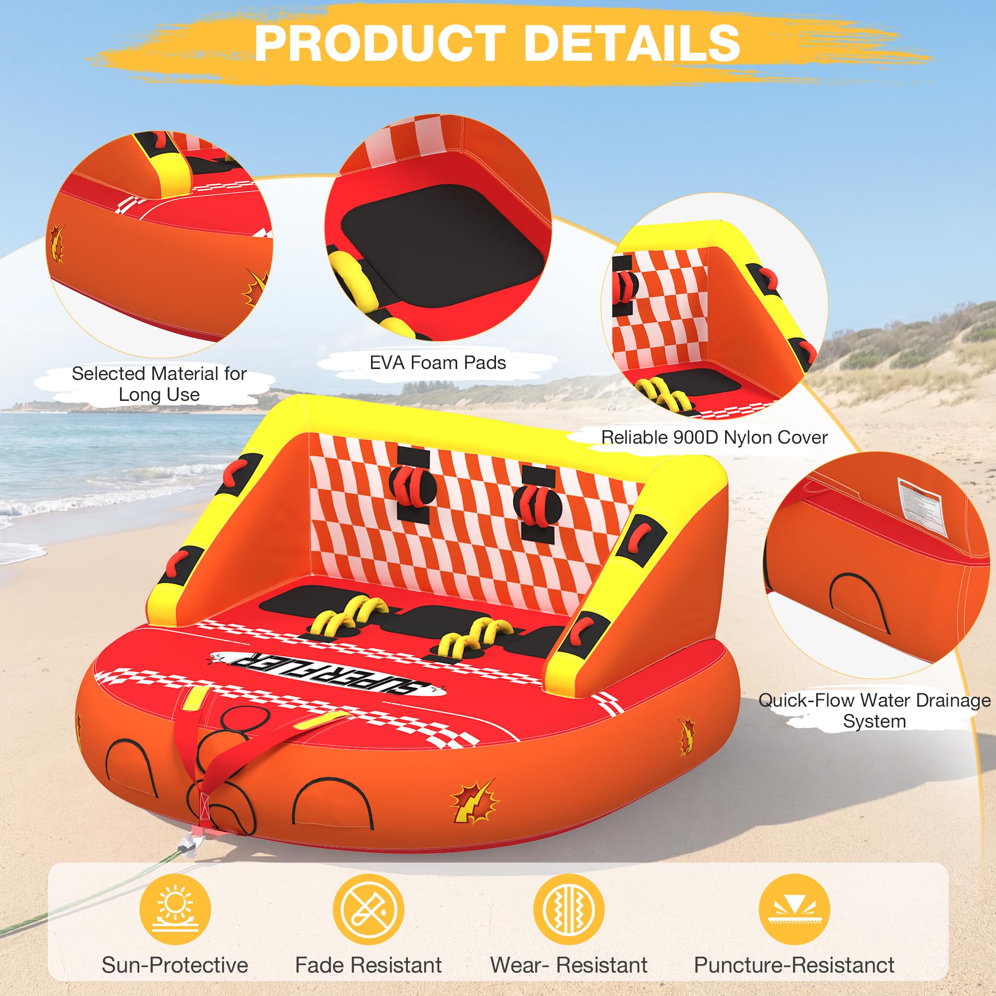 Towable Tubes for Boating | 1-3 Rider | Cockpit Style with Rope Included | Lake & River