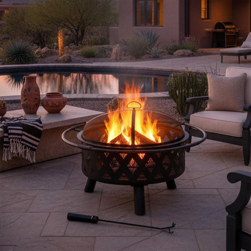 Sunnydaze Crossweave Outdoor Fire Pit | Wood-Burning | 30" & 36" | Spark Screen, Poker & Cover Included