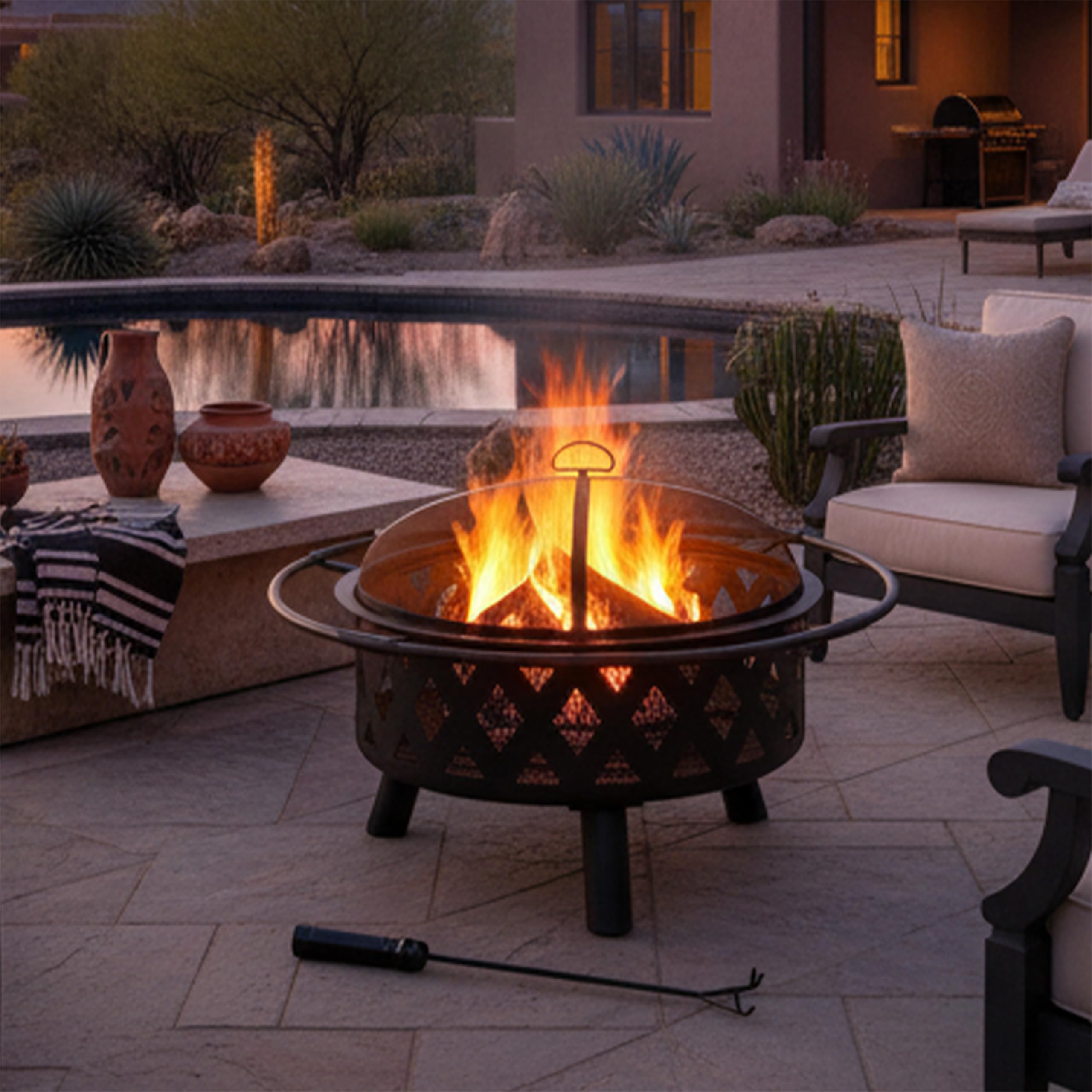 Sunnydaze Crossweave Outdoor Fire Pit | Wood-Burning | 30" & 36" | Spark Screen, Poker & Cover Included